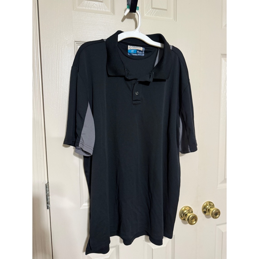 Magellan Outdoors Fish Gear Mens XL Black Grey Moisture Wicking Polo Shirt